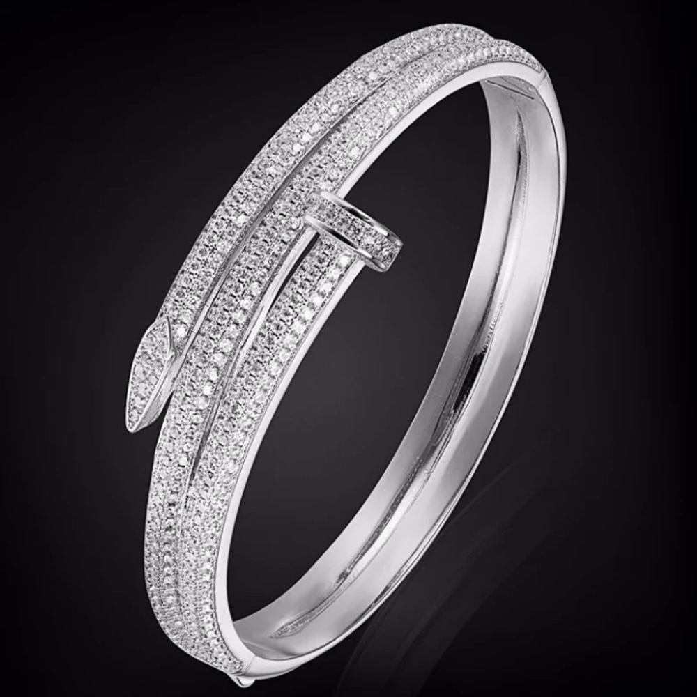 NEW - Stainless Steel Pave Crystal Nail Bracelet